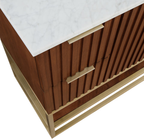 Delaney 48" Walnut Genuine Marble Top, Steel And Glass Base Bathroom Vanity, 1 Piece