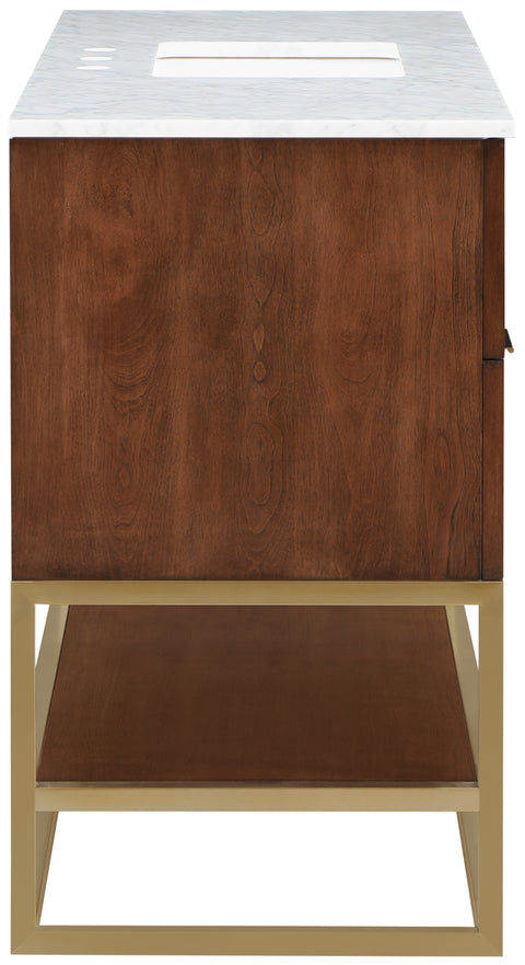 Delaney 48" Walnut Genuine Marble Top, Steel And Glass Base Bathroom Vanity, 1 Piece