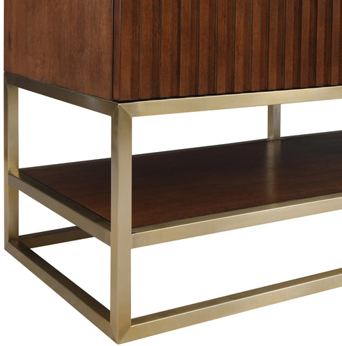 Delaney 60" Walnut Genuine Marble Top, Steel And Glass Base Bathroom Vanity, 1 Piece