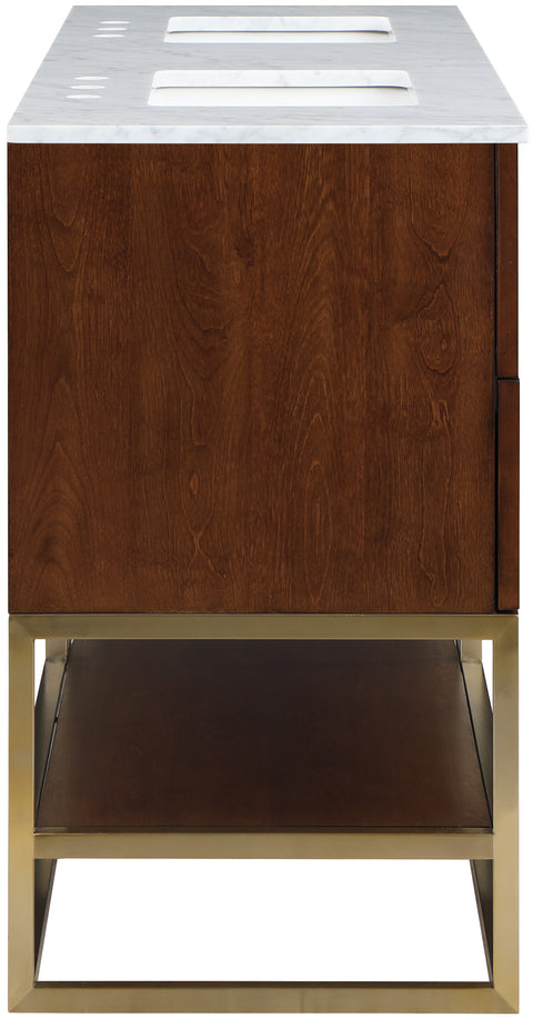 Delaney 60" Walnut Genuine Marble Top, Steel And Glass Base Bathroom Vanity, 1 Piece