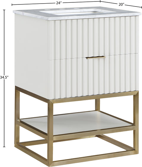 Delaney 24" White Genuine Marble Top, Steel And Glass Base Bathroom Vanity, 1 Piece
