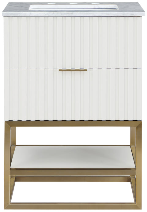 Delaney 24" White Genuine Marble Top, Steel And Glass Base Bathroom Vanity, 1 Piece