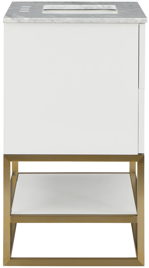 Delaney 24" White Genuine Marble Top, Steel And Glass Base Bathroom Vanity, 1 Piece