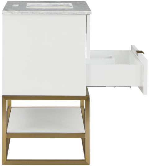 Delaney 24" White Genuine Marble Top, Steel And Glass Base Bathroom Vanity, 1 Piece