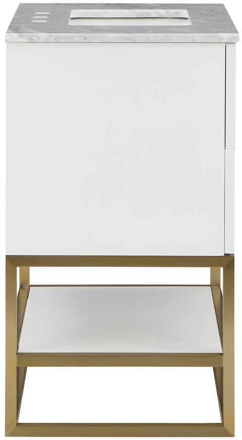 Delaney 30" White Genuine Marble Top, Steel And Glass Base Bathroom Vanity, 1 Piece