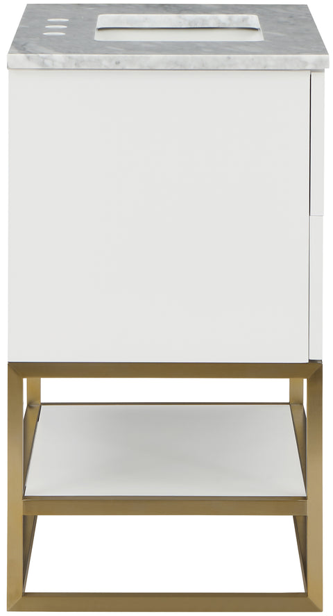 Delaney 36" White Genuine Marble Top, Steel And Glass Base Bathroom Vanity, 1 Piece