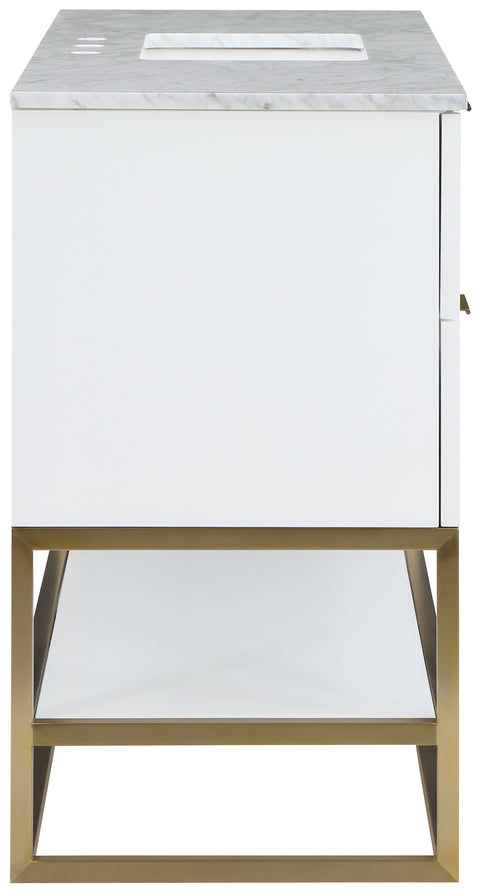 Delaney 48" White Genuine Marble Top, Steel And Glass Base Bathroom Vanity, 1 Piece