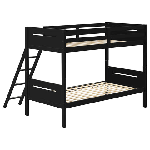 Carvell Wood Twin Over Twin Bunk Bed BlackBlack