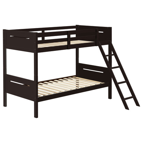 Carvell Wood Twin Over Twin Bunk Bed EspressoEspresso