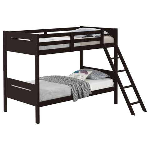 Carvell Wood Twin Over Twin Bunk Bed EspressoEspresso