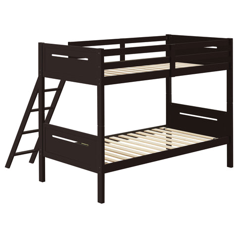 Carvell Wood Twin Over Twin Bunk Bed EspressoEspresso