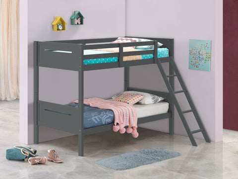 Carvell Wood Twin Over Twin Bunk Bed GreyGrey
