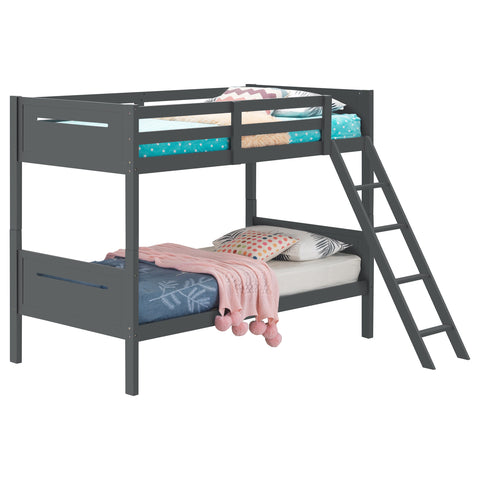 Carvell Wood Twin Over Twin Bunk Bed GreyGrey