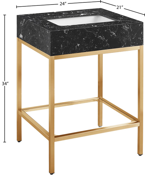 Blaire 24" Black Engineered Stone Top, Steel And Glass Base Bathroom Vanity, 1 Piece