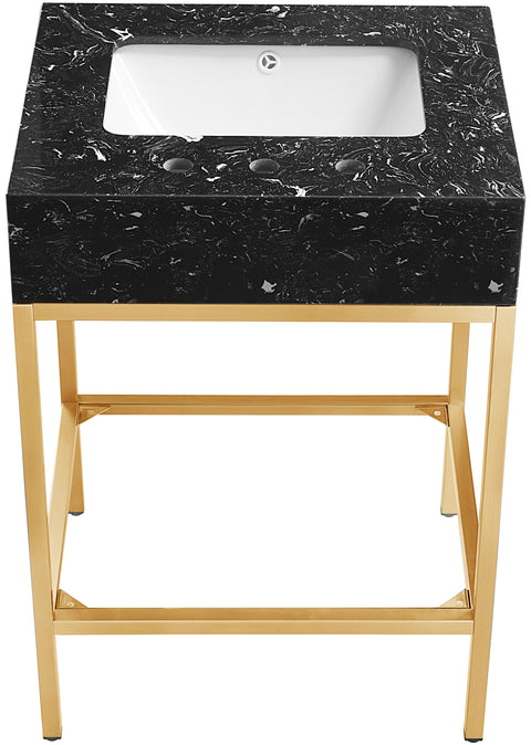 Blaire 24" Black Engineered Stone Top, Steel And Glass Base Bathroom Vanity, 1 Piece