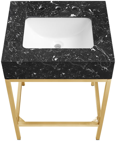 Blaire 24" Black Engineered Stone Top, Steel And Glass Base Bathroom Vanity, 1 Piece