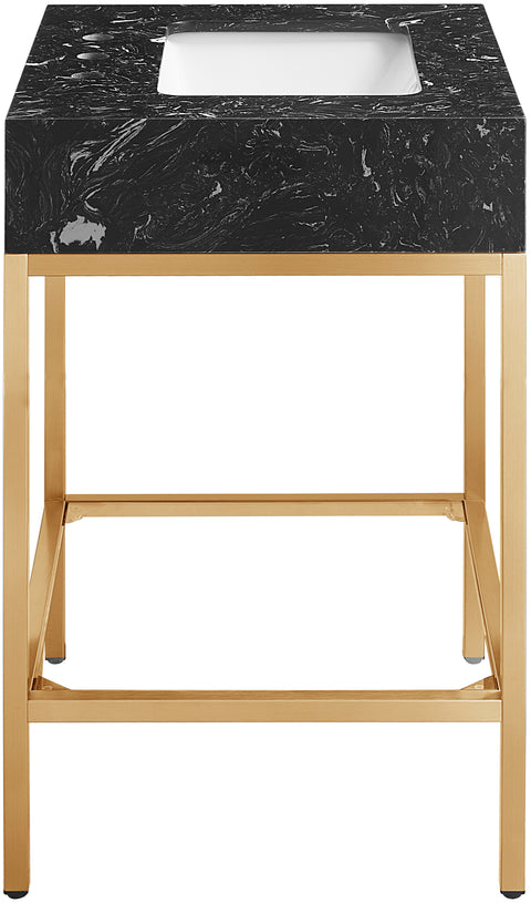 Blaire 24" Black Engineered Stone Top, Steel And Glass Base Bathroom Vanity, 1 Piece