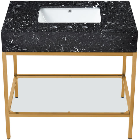 Blaire 36" Black Engineered Stone Top, Steel And Glass Base Bathroom Vanity, 1 Piece
