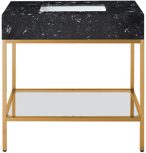 Blaire 36" Black Engineered Stone Top, Steel And Glass Base Bathroom Vanity, 1 Piece