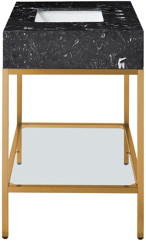 Blaire 36" Black Engineered Stone Top, Steel And Glass Base Bathroom Vanity, 1 Piece