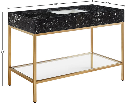 Blaire 48" Black Engineered Stone Top, Steel And Glass Base Bathroom Vanity, 1 Piece