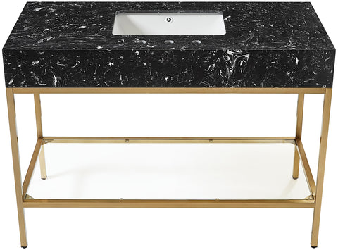 Blaire 48" Black Engineered Stone Top, Steel And Glass Base Bathroom Vanity, 1 Piece