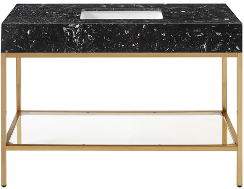 Blaire 48" Black Engineered Stone Top, Steel And Glass Base Bathroom Vanity, 1 Piece
