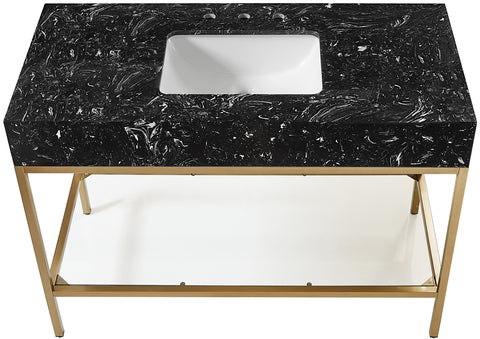 Blaire 48" Black Engineered Stone Top, Steel And Glass Base Bathroom Vanity, 1 Piece