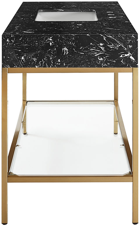 Blaire 48" Black Engineered Stone Top, Steel And Glass Base Bathroom Vanity, 1 Piece