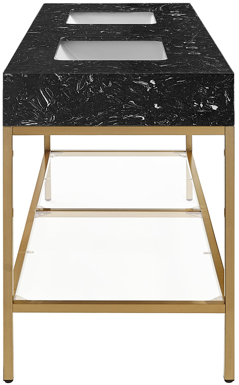 Blaire 60" Black Engineered Stone Top, Steel And Glass Base Bathroom Vanity, 1 Piece