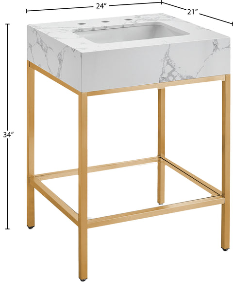 Blaire 24" White Engineered Stone Top, Steel And Glass Base Bathroom Vanity, 1 Piece