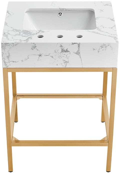 Blaire 24" White Engineered Stone Top, Steel And Glass Base Bathroom Vanity, 1 Piece