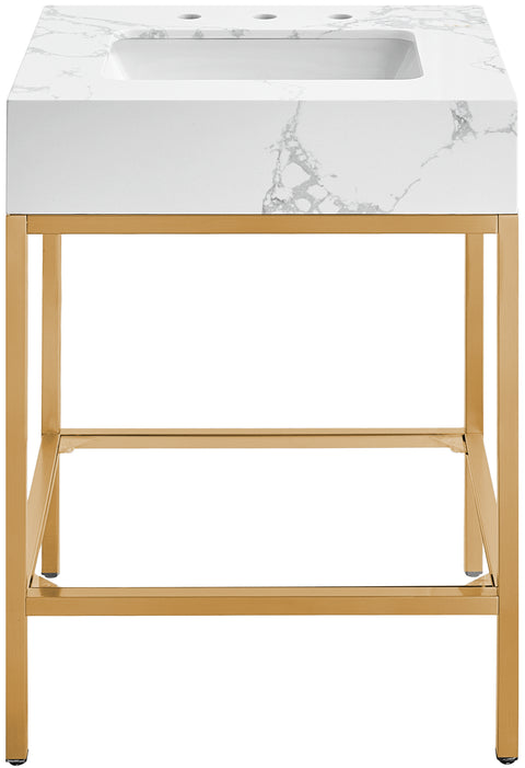 Blaire 24" White Engineered Stone Top, Steel And Glass Base Bathroom Vanity, 1 Piece