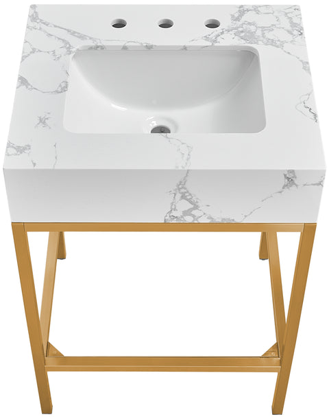 Blaire 24" White Engineered Stone Top, Steel And Glass Base Bathroom Vanity, 1 Piece