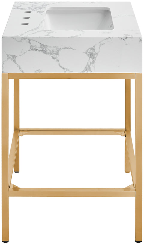 Blaire 24" White Engineered Stone Top, Steel And Glass Base Bathroom Vanity, 1 Piece