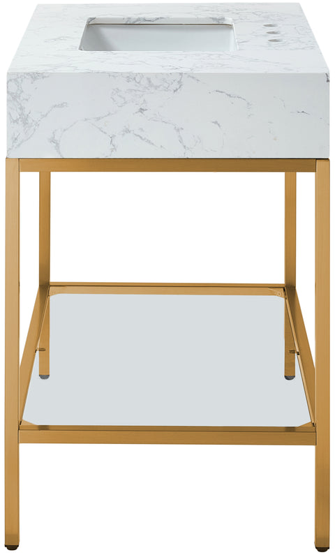 Blaire 36" White Engineered Stone Top, Steel And Glass Base Bathroom Vanity, 1 Piece
