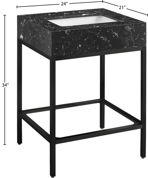 Blaire 24" Black Engineered Stone Top, Steel And Glass Base Bathroom Vanity, 1 Piece (Style 2)