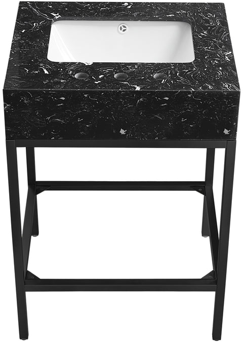Blaire 24" Black Engineered Stone Top, Steel And Glass Base Bathroom Vanity, 1 Piece (Style 2)