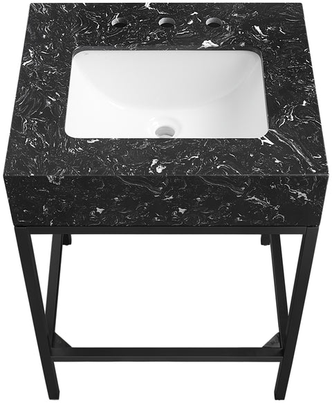 Blaire 24" Black Engineered Stone Top, Steel And Glass Base Bathroom Vanity, 1 Piece (Style 2)