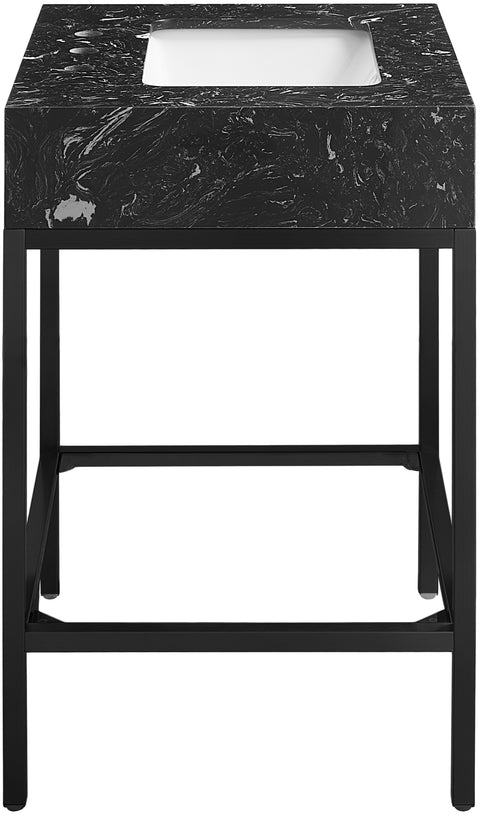 Blaire 24" Black Engineered Stone Top, Steel And Glass Base Bathroom Vanity, 1 Piece (Style 2)