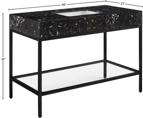 Blaire 48" Black Engineered Stone Top, Steel And Glass Base Bathroom Vanity, 1 Piece (Style 2)