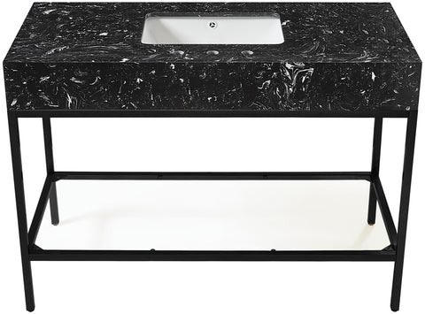 Blaire 48" Black Engineered Stone Top, Steel And Glass Base Bathroom Vanity, 1 Piece (Style 2)