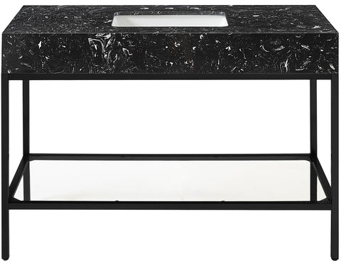 Blaire 48" Black Engineered Stone Top, Steel And Glass Base Bathroom Vanity, 1 Piece (Style 2)