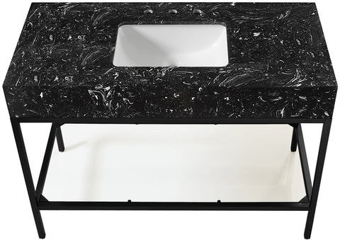 Blaire 48" Black Engineered Stone Top, Steel And Glass Base Bathroom Vanity, 1 Piece (Style 2)