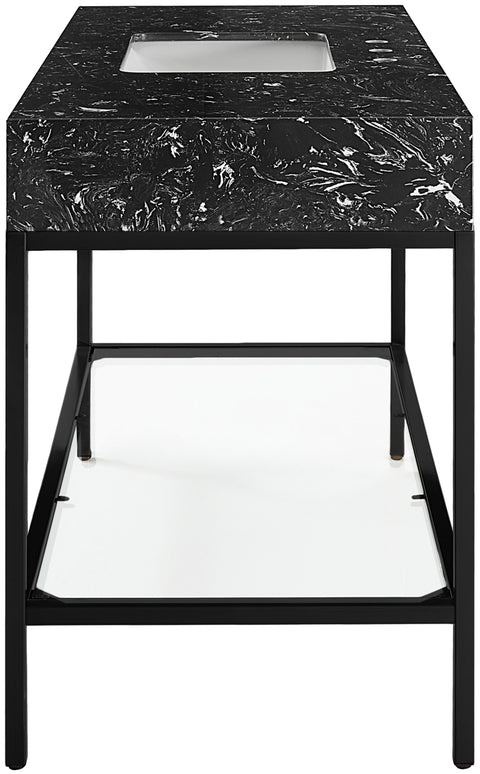Blaire 48" Black Engineered Stone Top, Steel And Glass Base Bathroom Vanity, 1 Piece (Style 2)