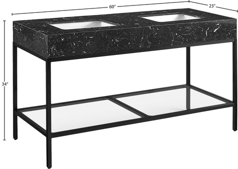Blaire 60" Black Engineered Stone Top, Steel And Glass Base Bathroom Vanity, 1 Piece (Style 2)