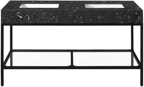Blaire 60" Black Engineered Stone Top, Steel And Glass Base Bathroom Vanity, 1 Piece (Style 2)