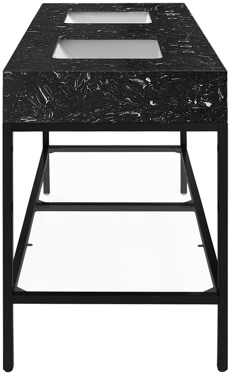 Blaire 60" Black Engineered Stone Top, Steel And Glass Base Bathroom Vanity, 1 Piece (Style 2)