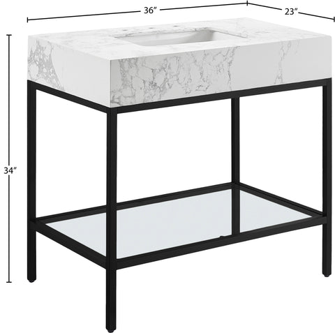 Blaire 36" White Engineered Stone Top, Steel And Glass Base Bathroom Vanity, 1 Piece (Style 2)