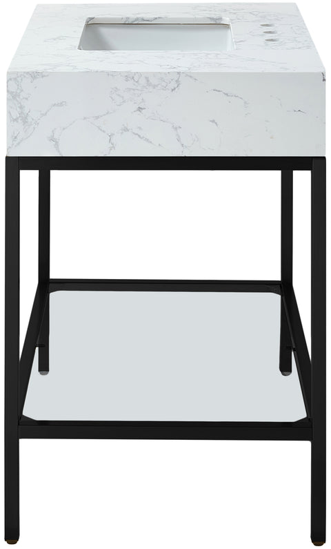 Blaire 36" White Engineered Stone Top, Steel And Glass Base Bathroom Vanity, 1 Piece (Style 2)